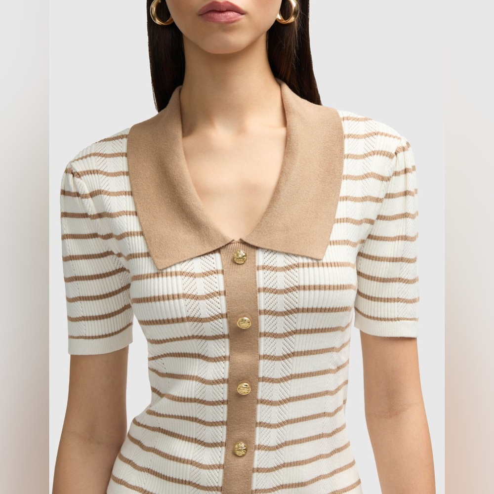 Striped Knit Top with Gold Buttons - Picture 4 of 13